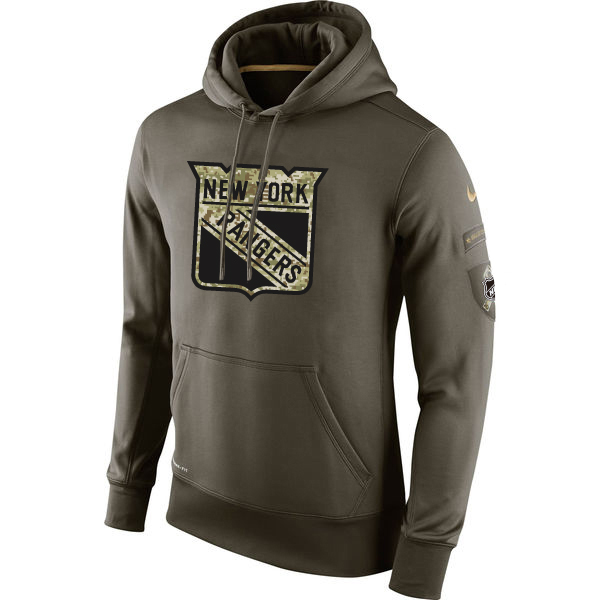 Men NHL New York Rangers Nike Olive Salute To Service KO Performance Hoodie Green->new york rangers->NHL Jersey